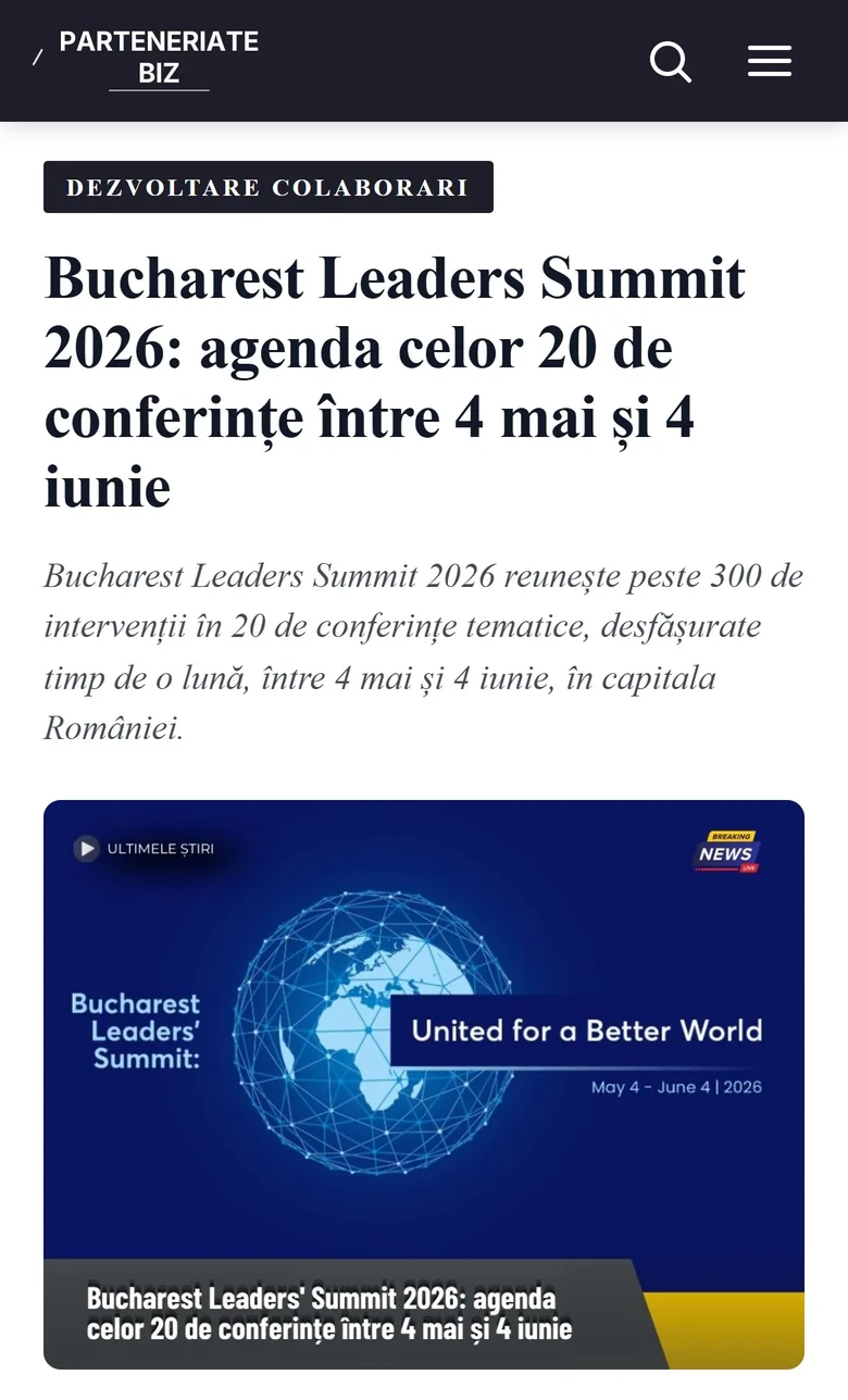Bucharest Leaders' Summit article in Parteneriate Biz